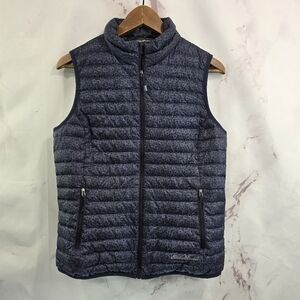 Eddie Bauer Down Vest Womens Small Blue Puffer Insulated 700 Quilted Zip Floral